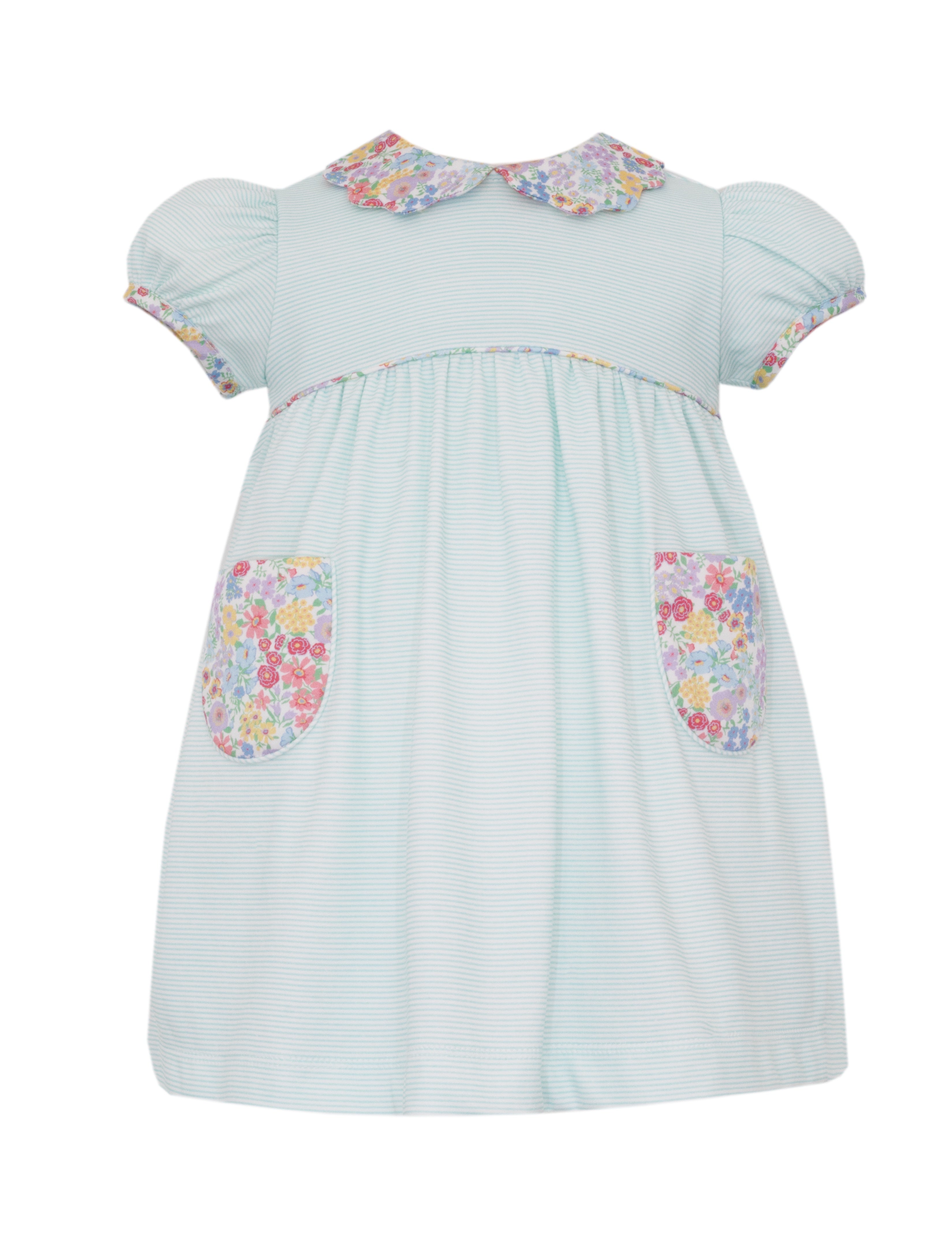 Petit Bebe Aqua Knit Stripe Sleeveless Dress W/Scalloped Collar 419D-MS26 5301