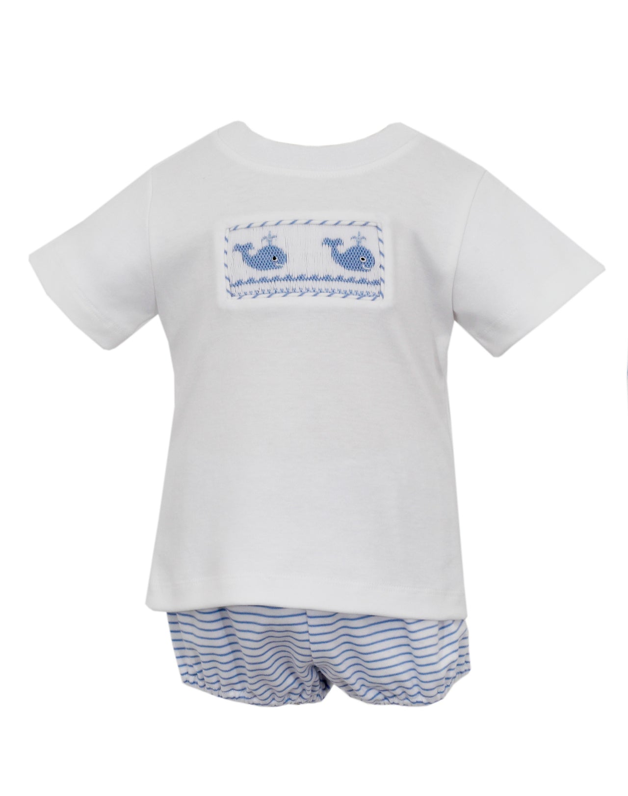 Petit Bebe Whale Lt Blue Stripe Knit Boy's T-Shirt Set 435M-MS24 5103