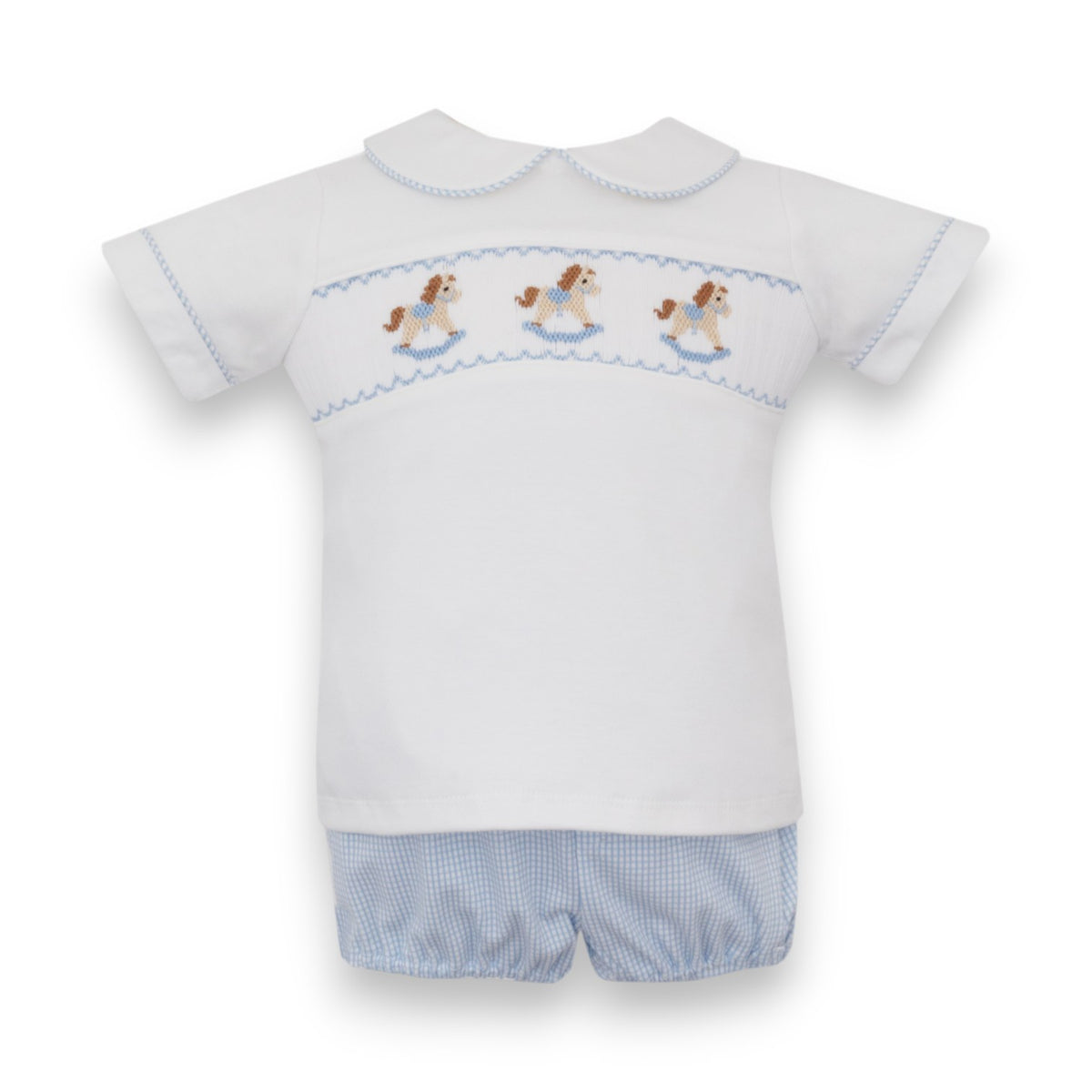 Petit Bebe Rocking Horse Blue Check Boy's Diaper Set 438M-MF26 5308