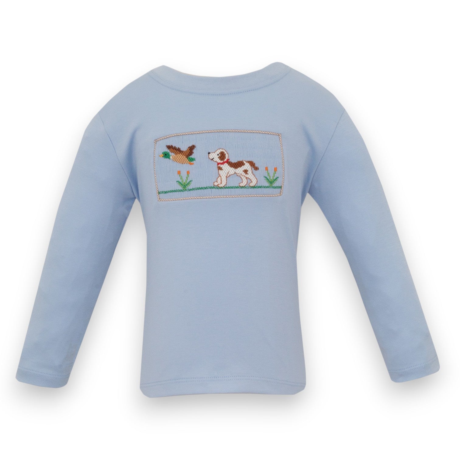 Anavini Hunting Dog Lt Blue Knit Boy's T-Shirt L/S & Khaki Mini Gingham Boy's Pants 504PL/PB-VF26 5307