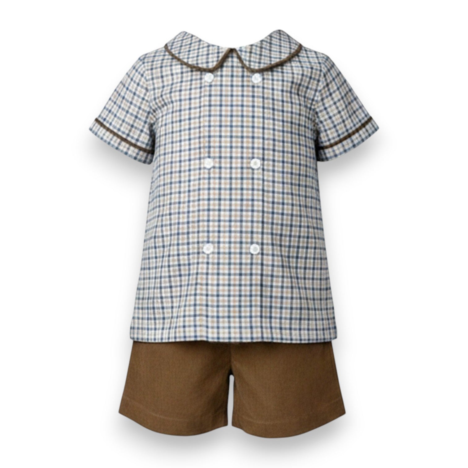 Ishtex Blue/Khaki Plaid Shorts Set 6F125