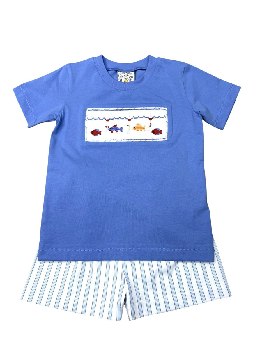 Three Sisters Hooked on Fishing Smocked Short Set 727 5301