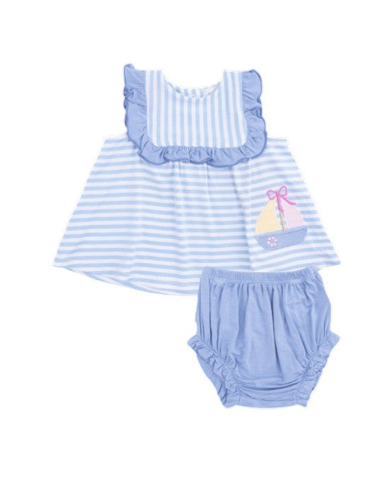 Angel dear Bubbly Sailboat Stripe Ruffle Top and Bloomer 932-S26-BSS 5302