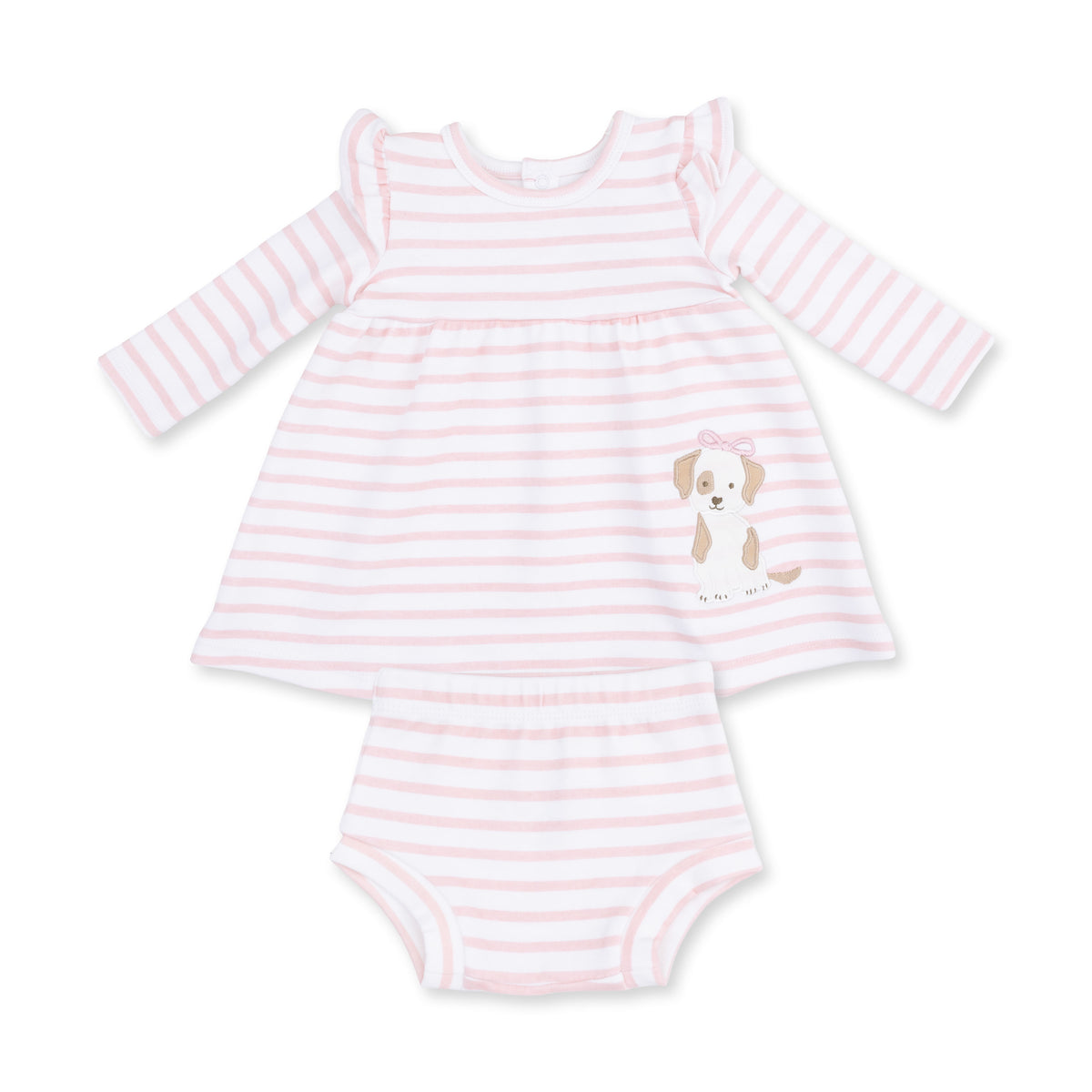 Angel Dear Stripe Puppy Long Sleeve Dress W/Ruffle & Bloomer 955-F26-STP