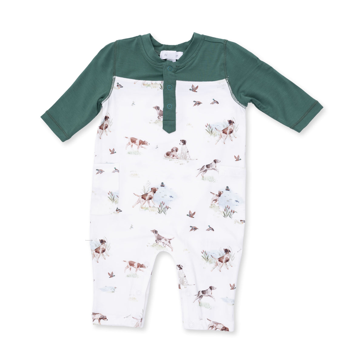 Angel Dear Pointer Pups and Duck Buddies Romper W/Contrast Sleeves 969-F26-PPD