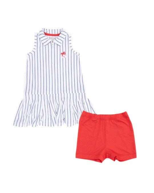Angel Dear Baseball Stripe Polo Dress W/Cartwheel Short 1341-S26-BST 5302