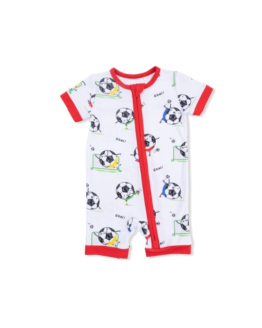 Angel Dear Soccer Balls Playing Soccer Shortie 2 Way Zipper Romper 5303