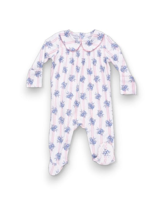 Angel Dear Stripe Dot Roses Smocked Peter Pan Snap Footie