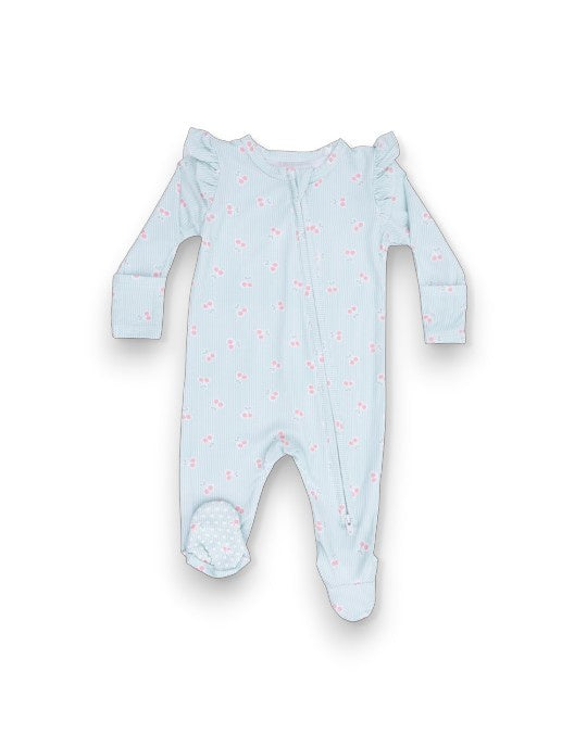 Angel Dear Tiny Cherry Stripe 2 Way Ruffle Sleeve Zipper Footie