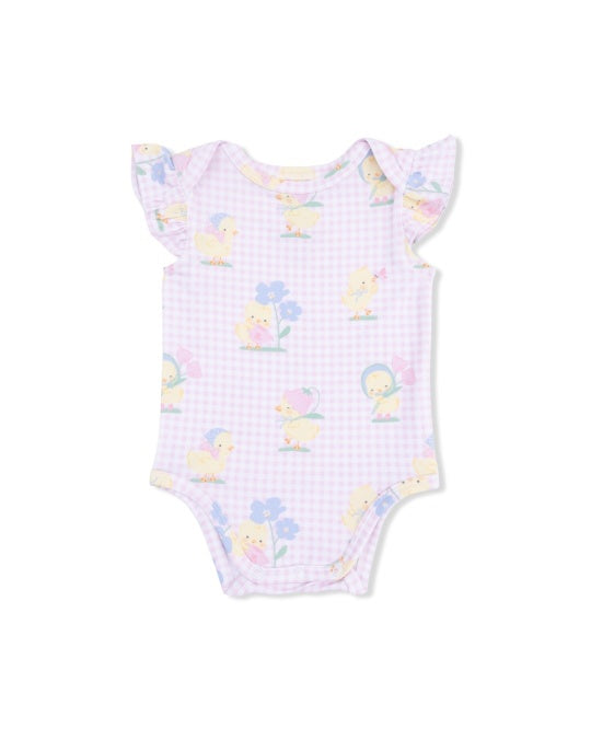 Angel Dear Vintage Spring Ducklings Pink Ruffle Sleeve Bodysuit