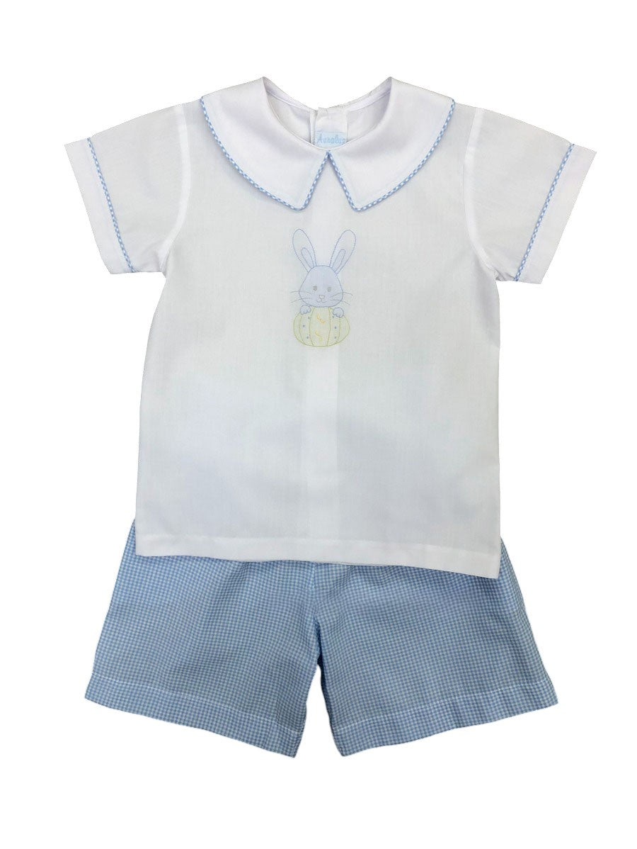 Auraluz Sitting Bunny Blue Check 2pc Boy 5818BB5210