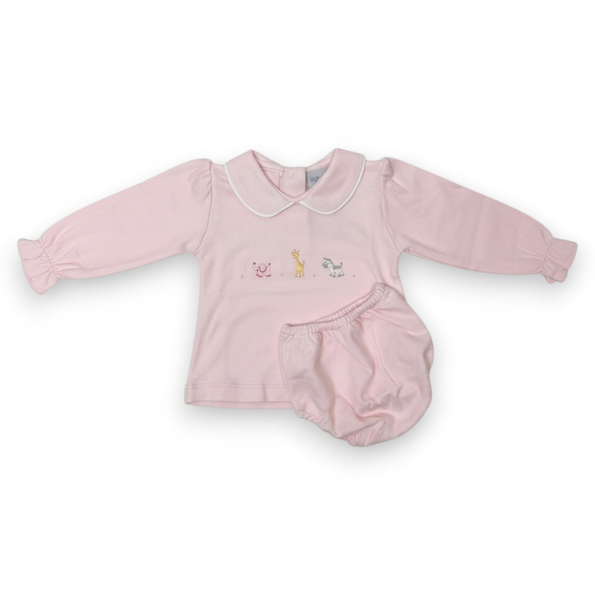 Squiggles Pink Baby Safari L/S Diaper Set Peter Pan Round Collar 386 5308