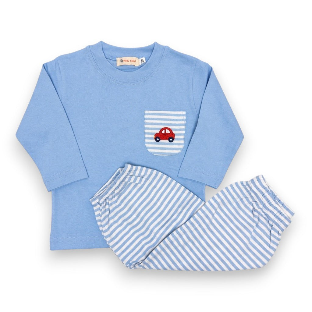 Luigi Blue Shirt W/Red Car Applique on Pocket & Blue/White Bubble Pants 5310