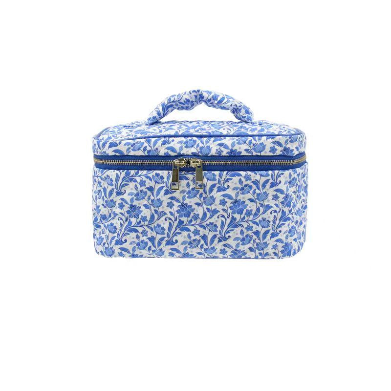 Mavi Bandz Karma Blue Floral Toile Quilted Makeup Bag