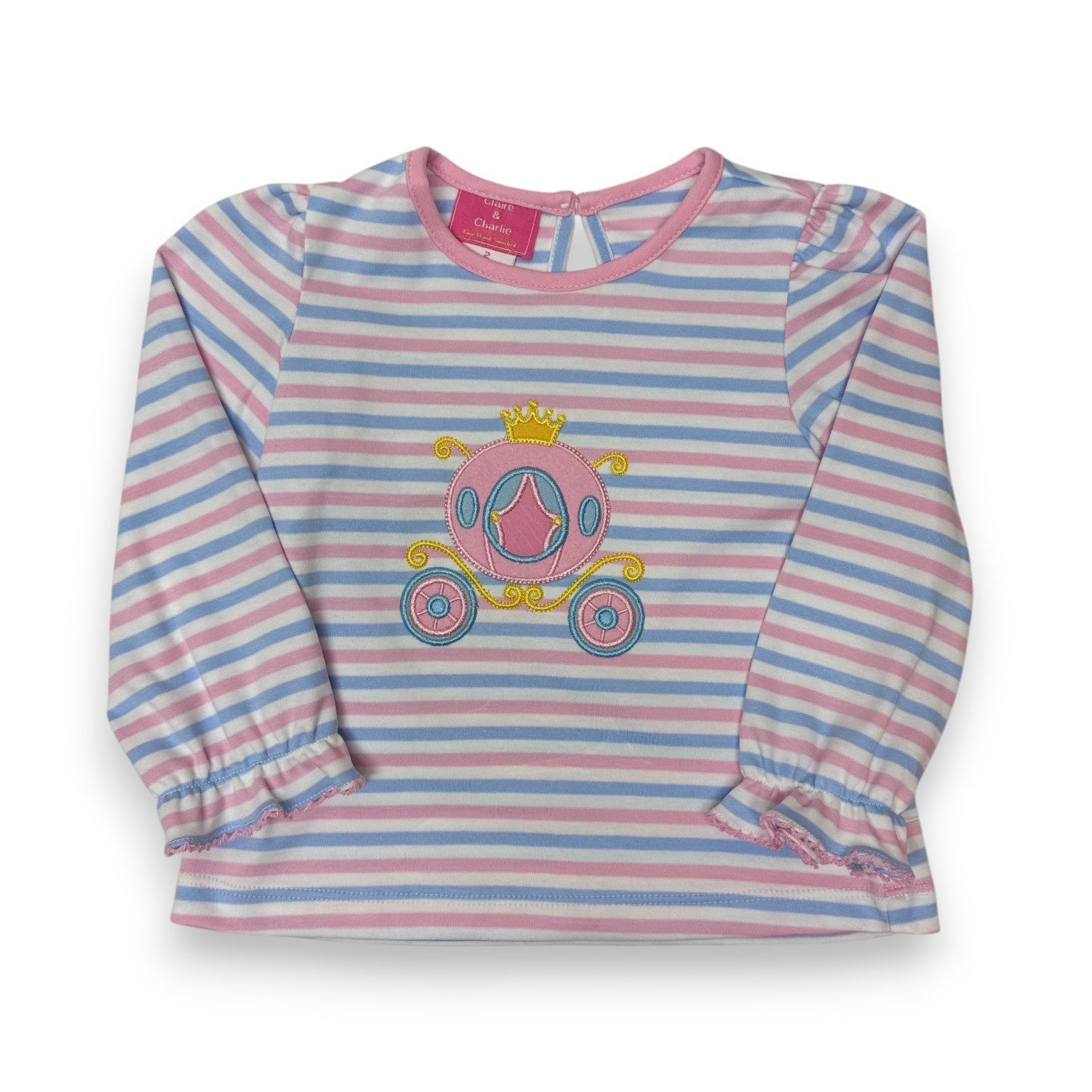 Claire & Charlie Carriage Blue & Pink Knit Stripe Girl's Blouse L/S 5010QL 5306