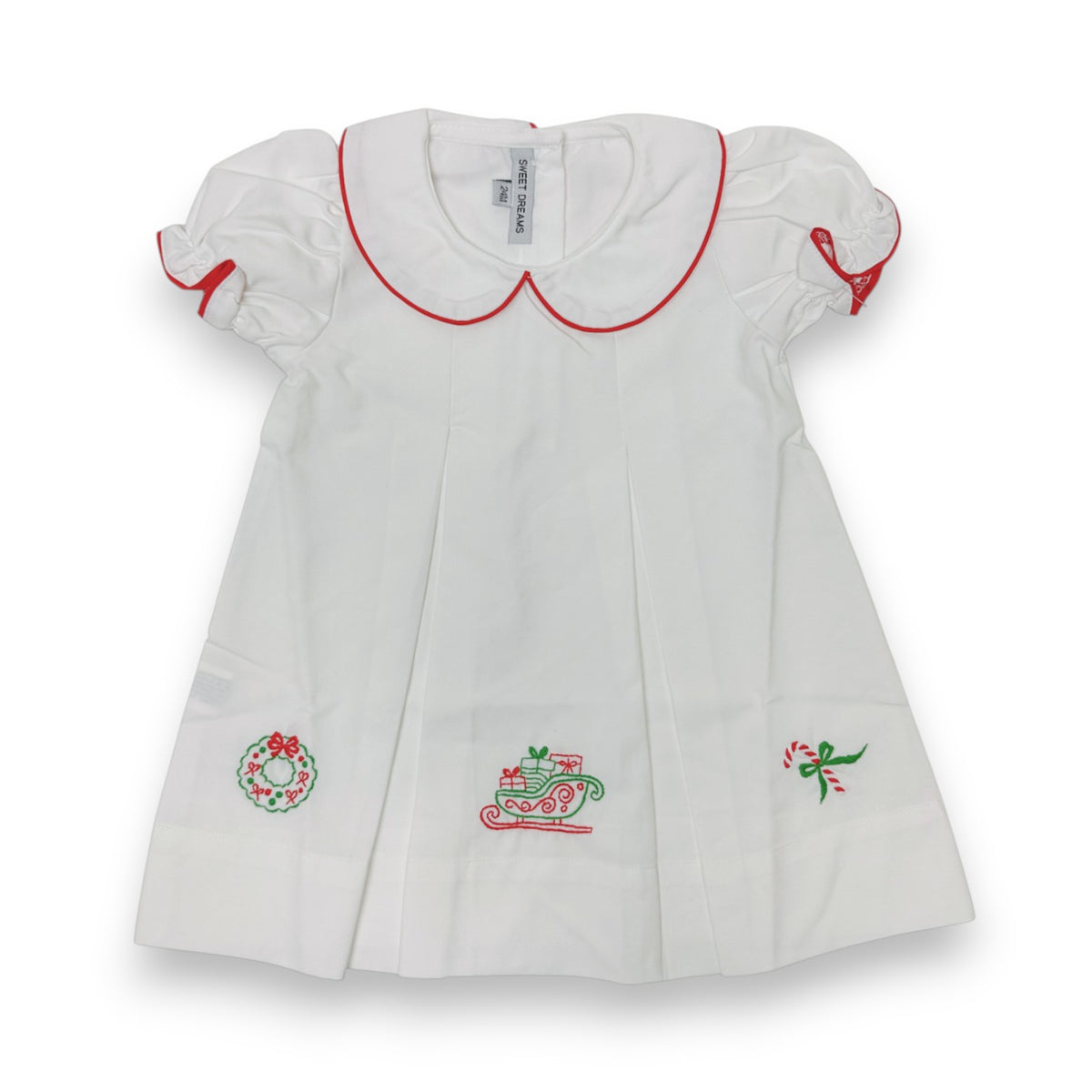 Sweet Dreams Christmas Theme EMB White Pleated Dress TT1480 5308