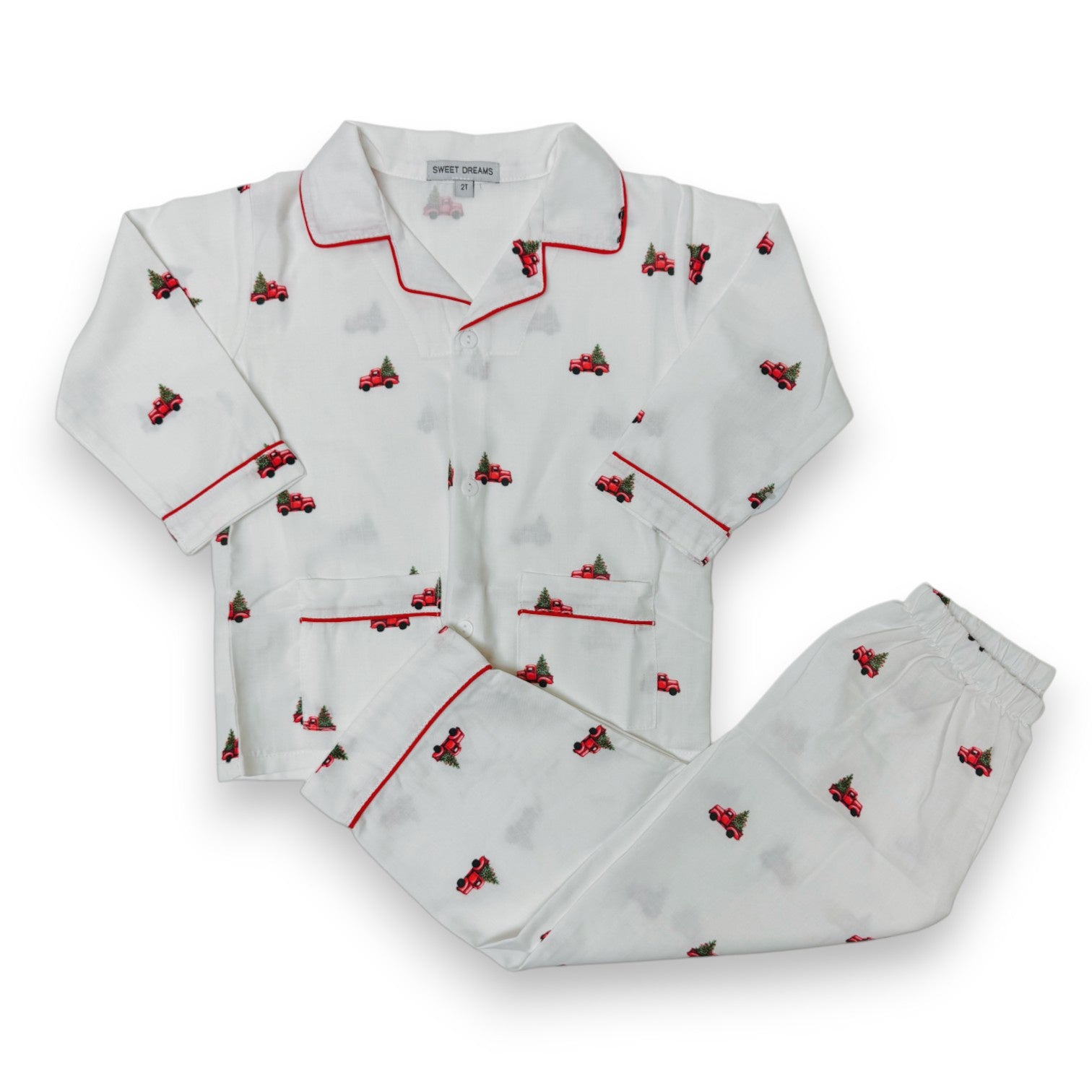 Sweet Dreams Christmas Tree Truck Print White PJ285 5308
