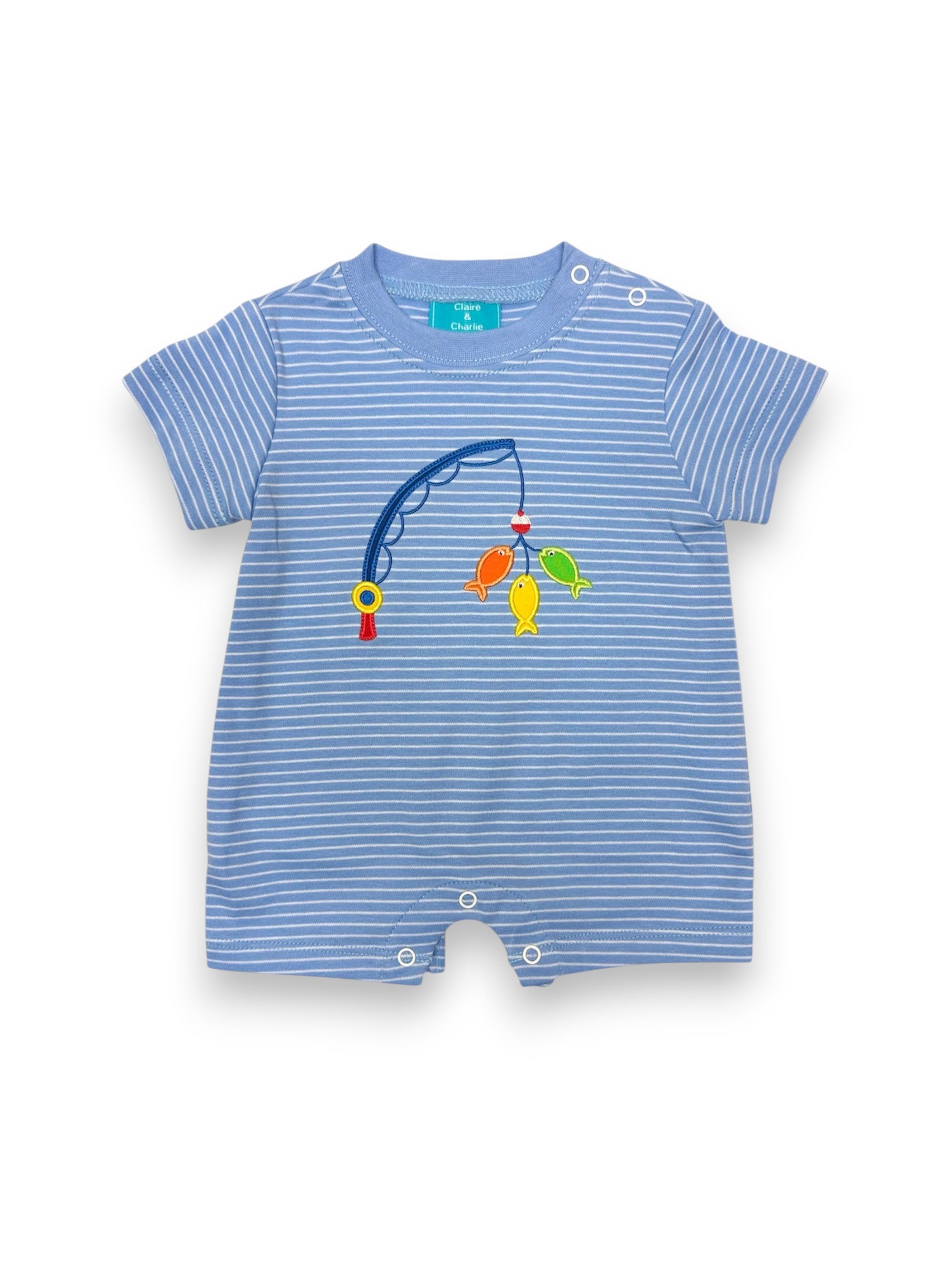Claire & Charlie Fishing Lures Periwinkle Blue Stripe Boy's Short Romper 5032J-CS26 5304