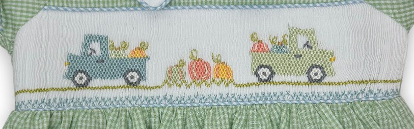 Lulu Bebe Pumpkin Smocked Bubble NOAH-3-PMKN