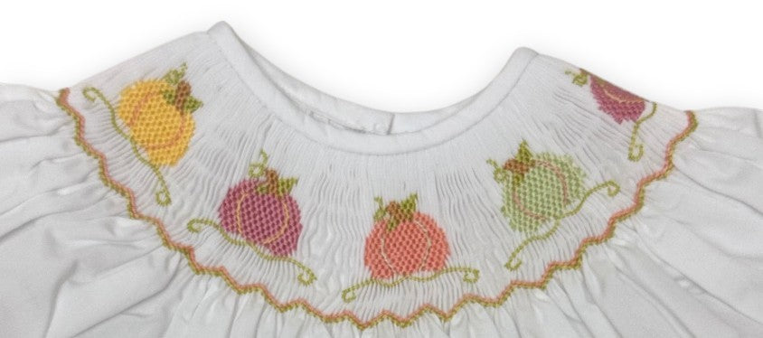 Lulu Bebe Pumpkin Smocked White Top W/Bloomer EMMA-B-3