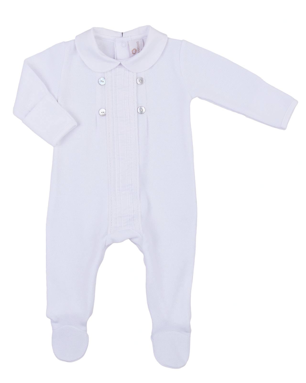 Miocotton White Footie W/Double Row Buttons/Tucks Bambalino 5203