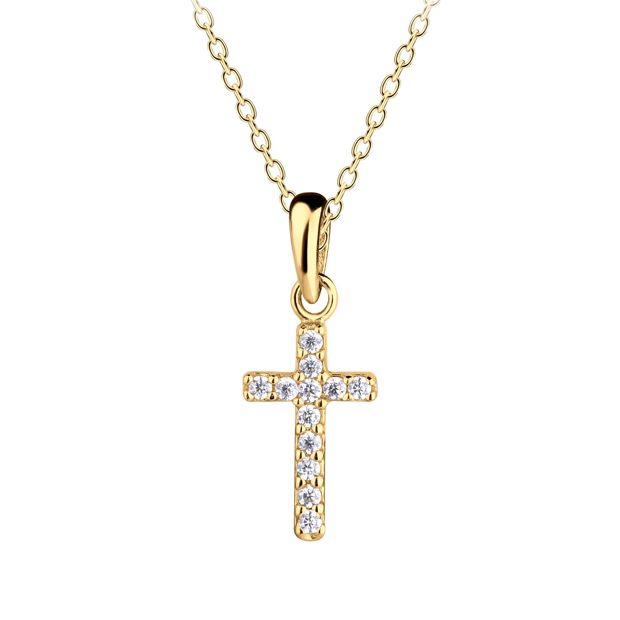 Cherished Moments Gold Plated Children's Cross Charm Necklace w/Clear CZ (GPBCN-208) 14"