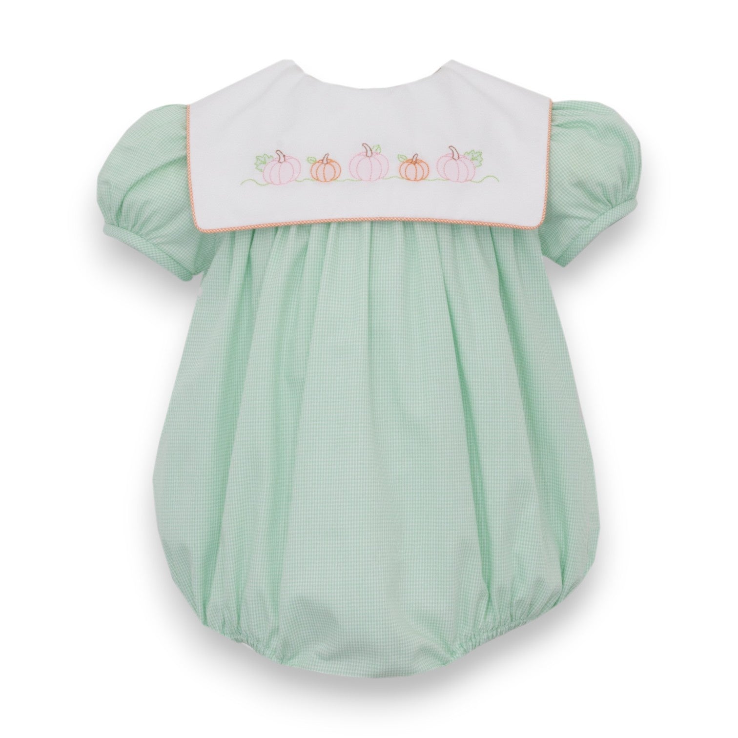 Anavini Pumpkins Green Gingham Girl's Short bubble W/Square Collar S/S 201F-BF26 5307