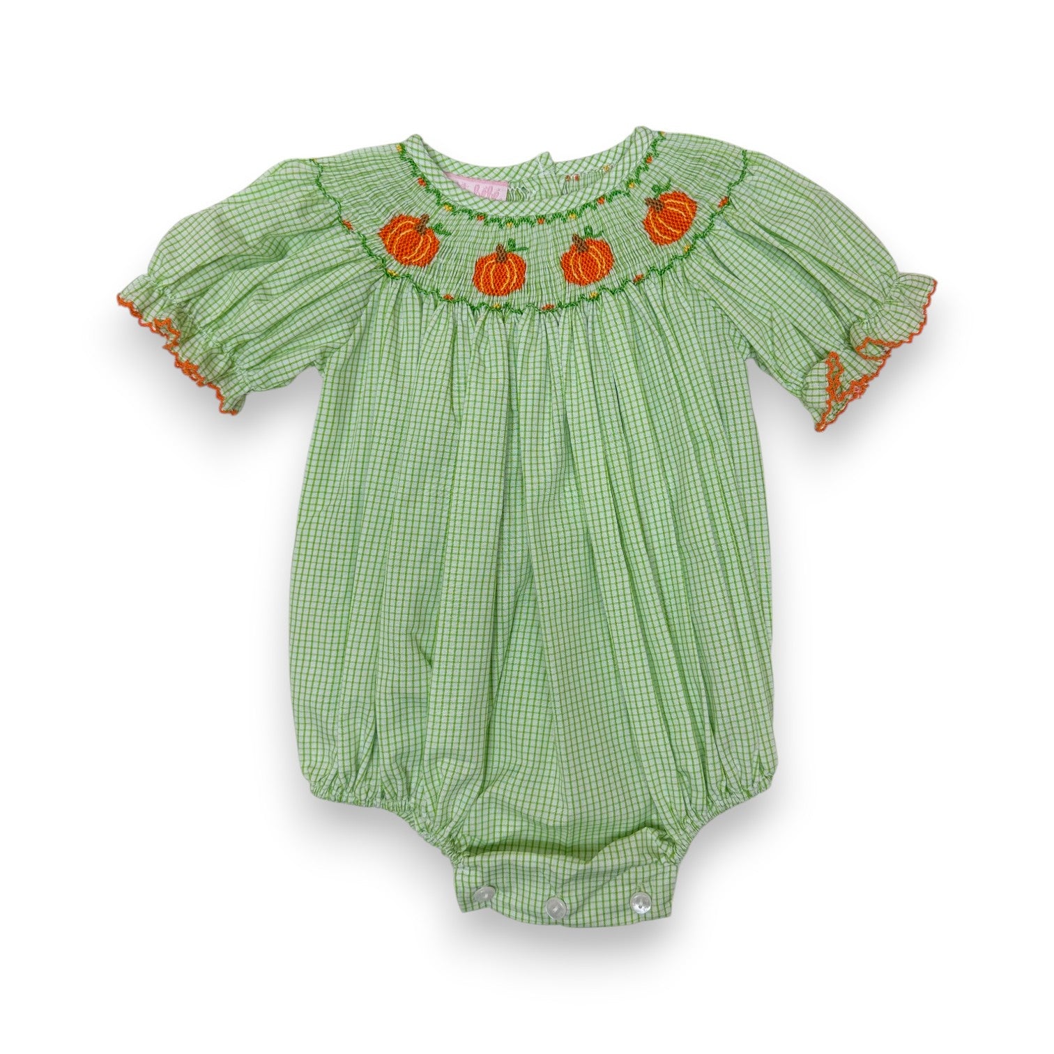 Petit Bebe Pumpkin Green Check Short Bubble