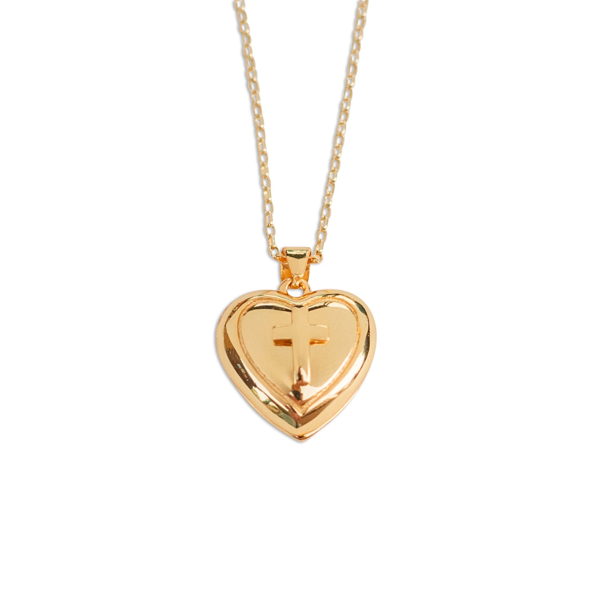 Cherished Moments 14K Gold Plated (Sterling Silver) Heart Locket w/Cross (GPBCN-253) 14" Necklace