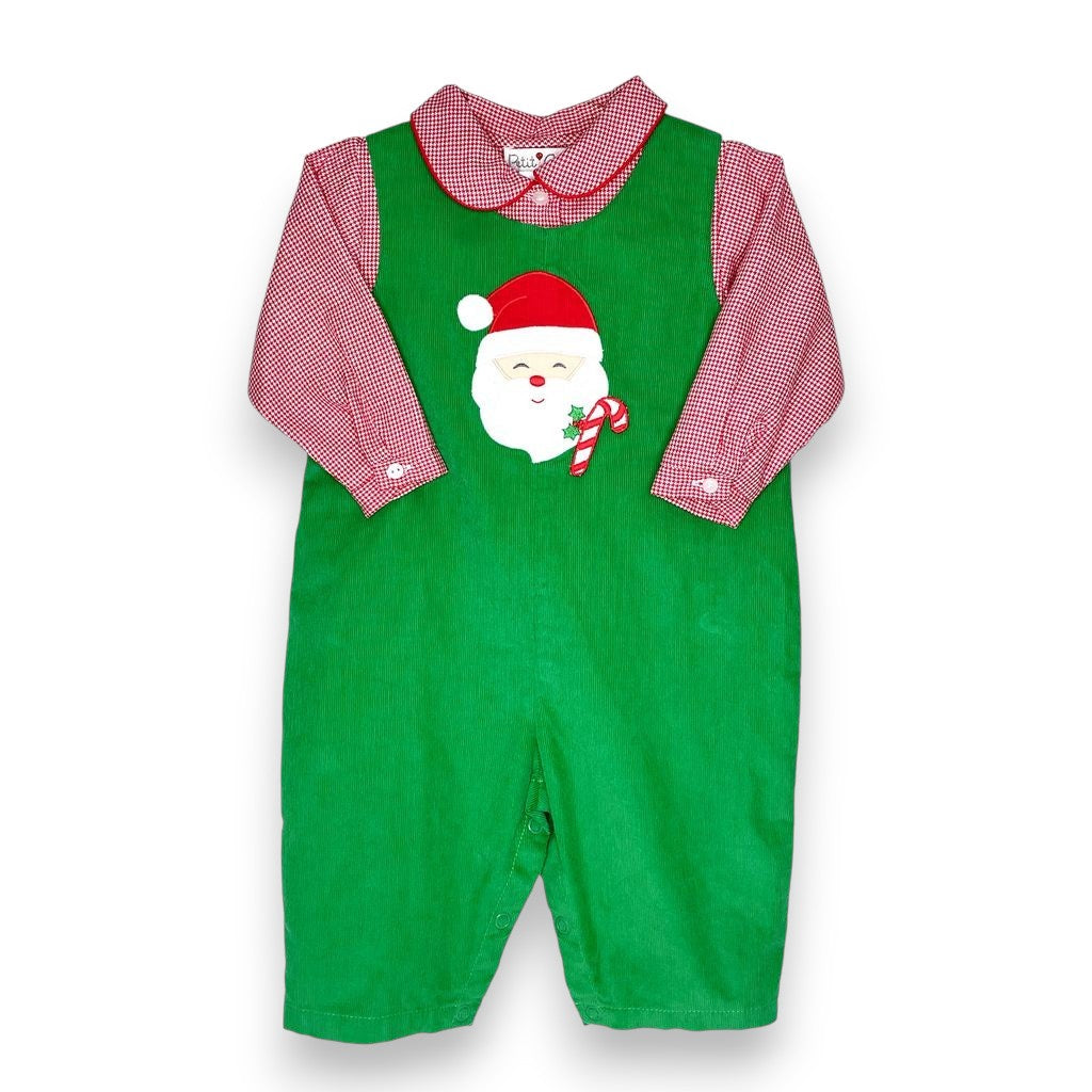 Petit Ami Green Cord Longall With Shirt Santa Applique