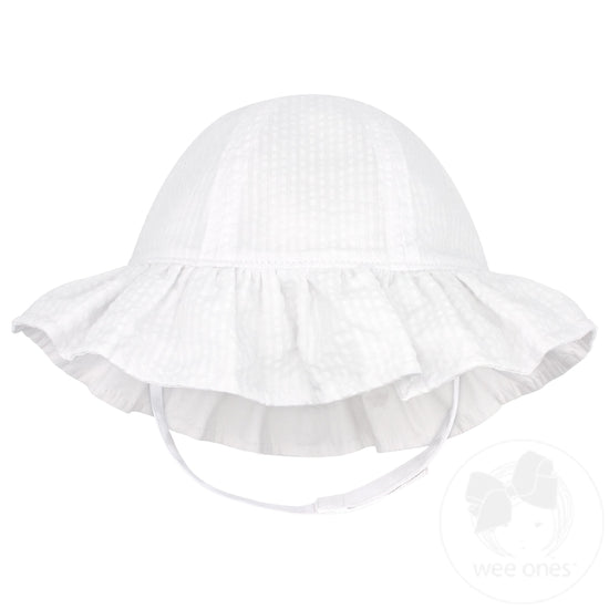 Wee Ones Pink Reversible Girls Seersucker Ruffle Brim Hat