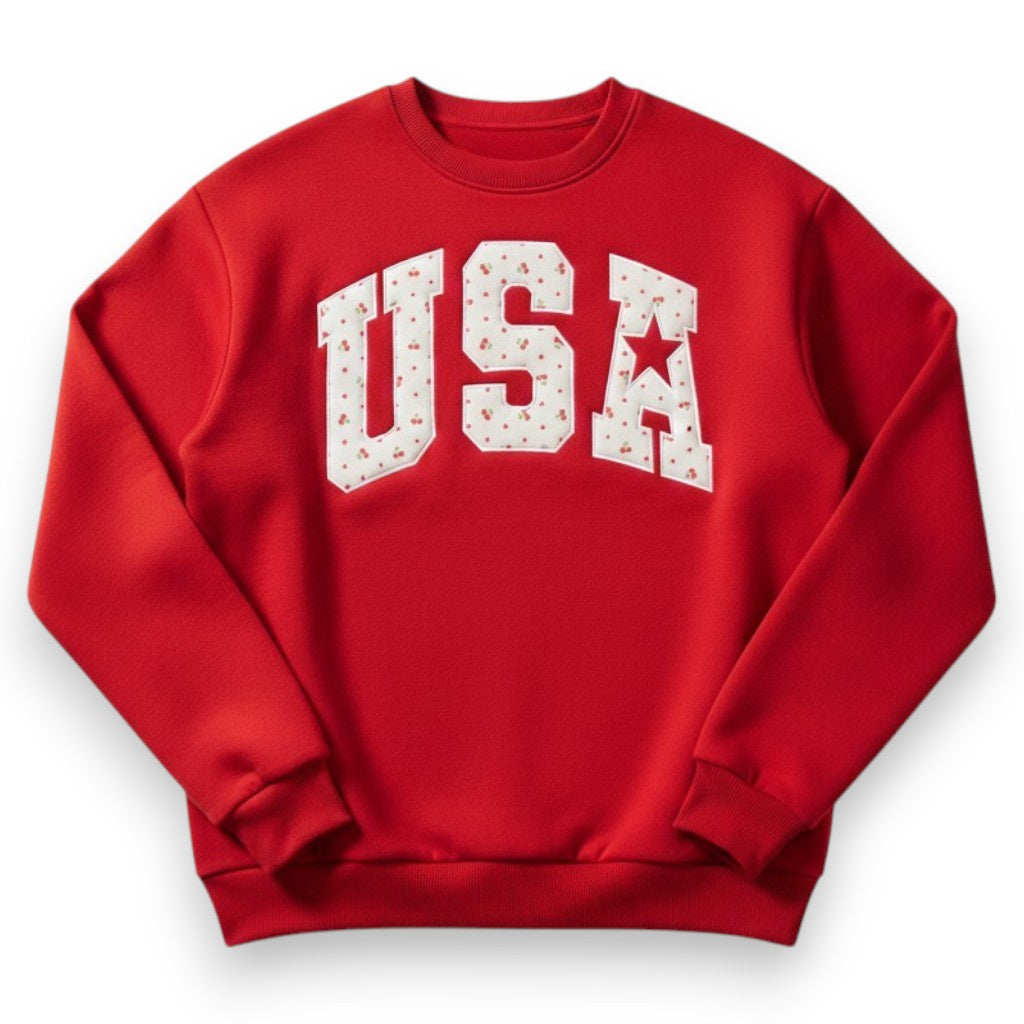 Happy Camper Red USA Youth Crewneck Red Y800RED-1