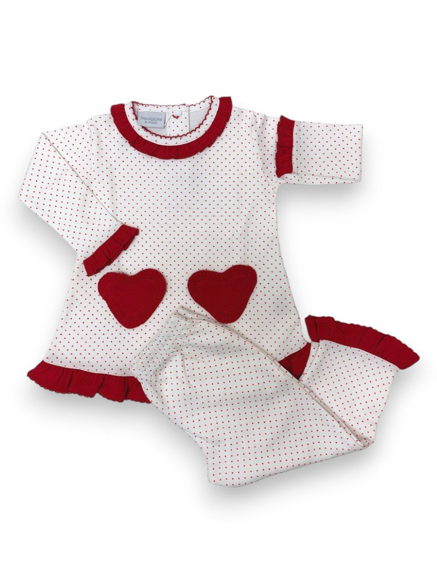 Squiggles Heart Appliqued 2pc Set White/red Red Dot 288/RD 5306
