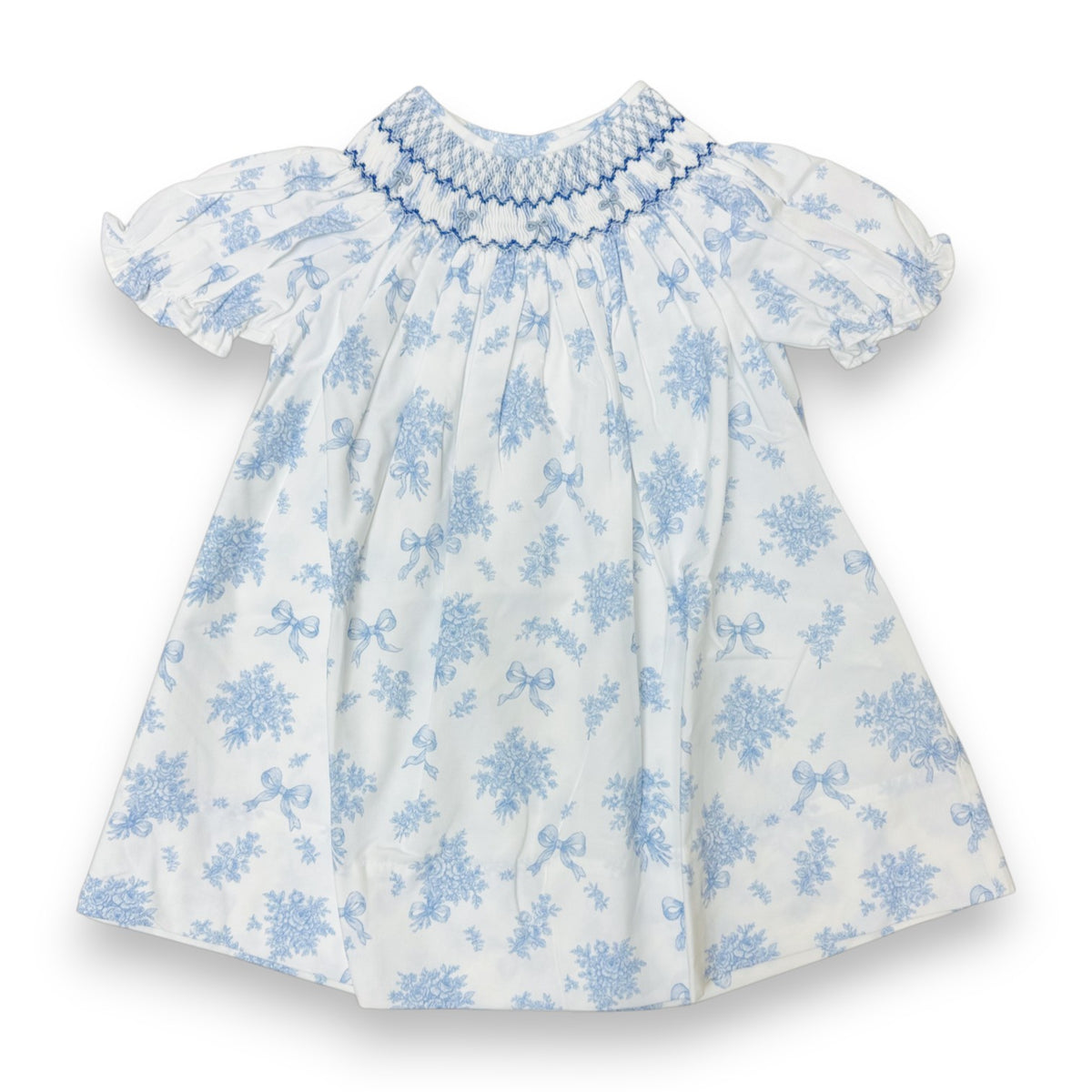 Sweet Dreams Evelyn White/Blue Floral Print W/Bow Smocked Dress MT171 5308