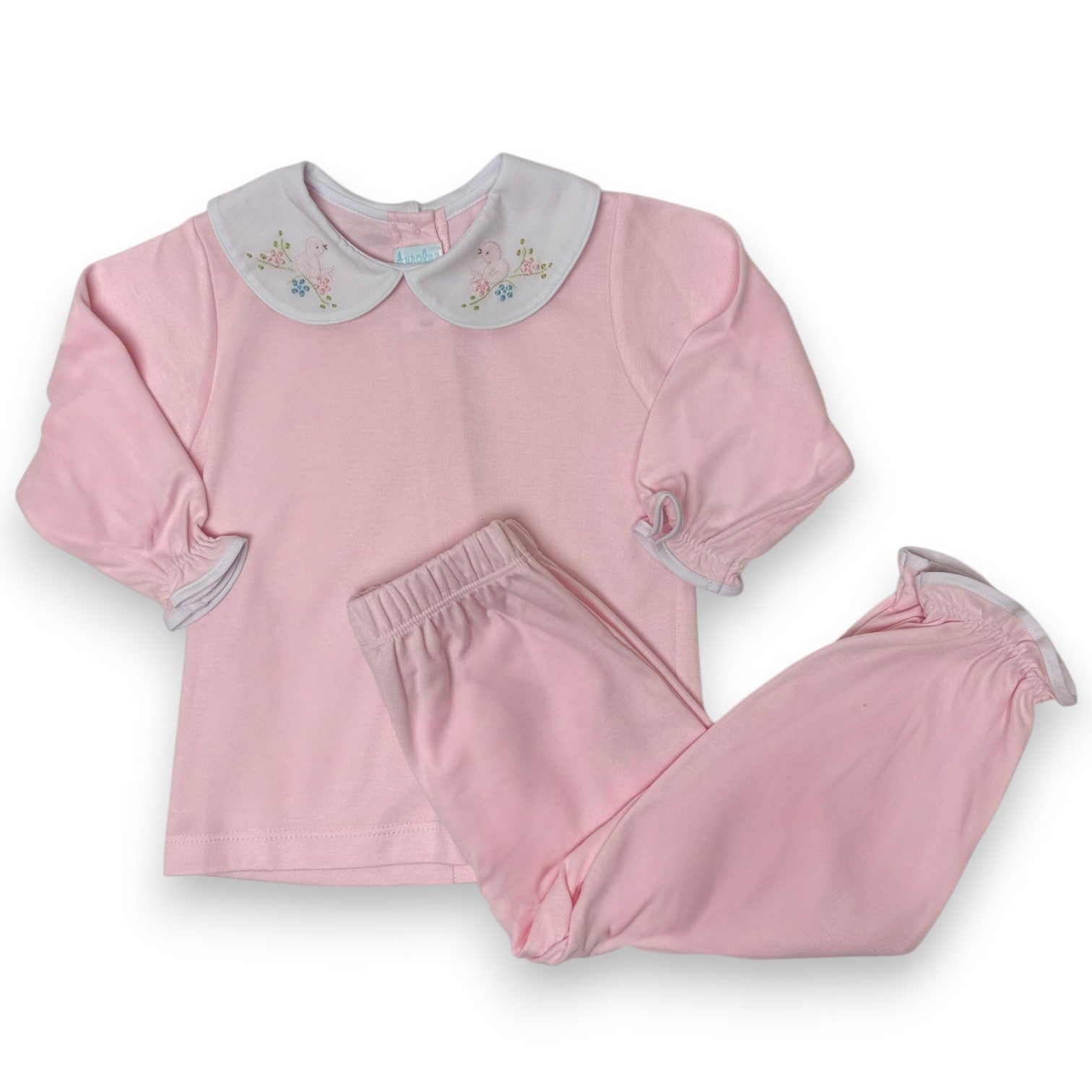 Auraluz 2pc Girl Knit Pink Bird Shadow Emb 6854 5308