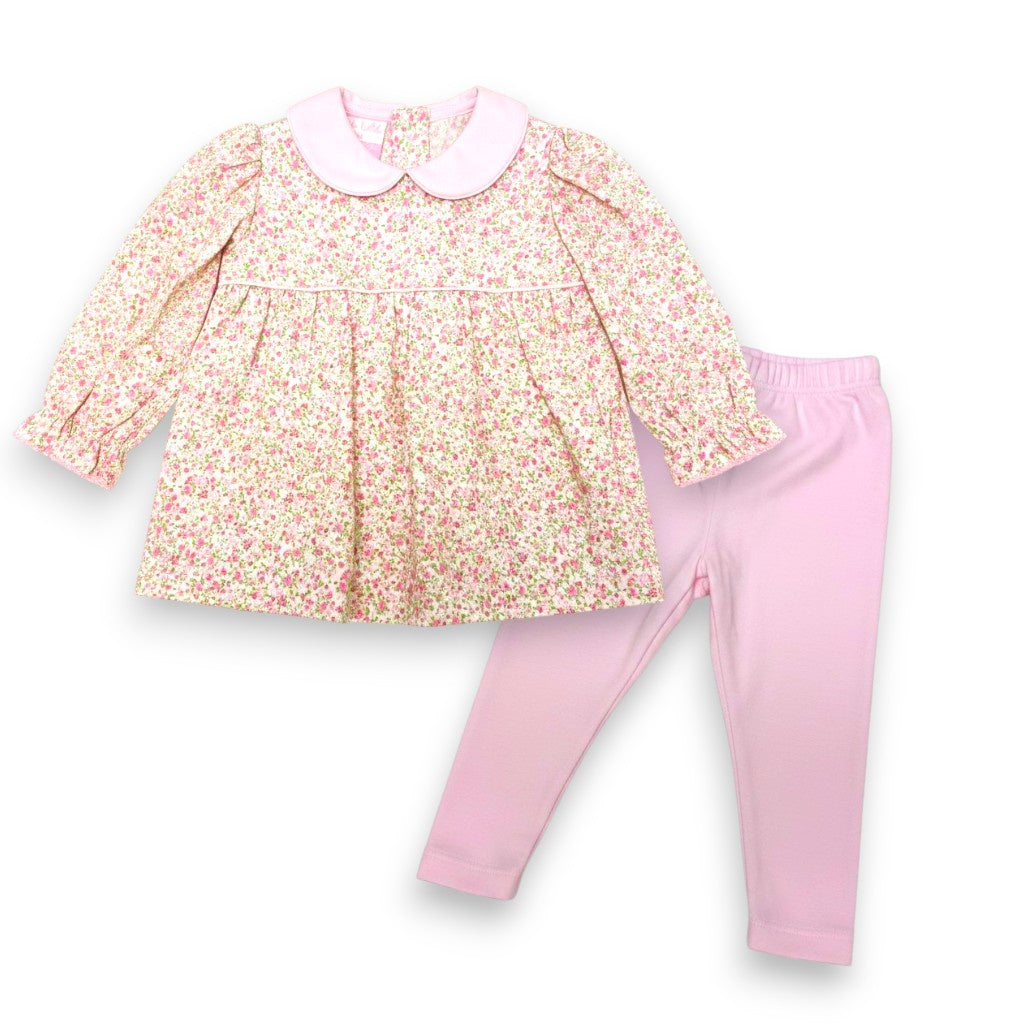 Petit Bebe Pink Tunic Set W/Pink Floral Print Top W/Pink Knit Leggings 415N-MF26 5307