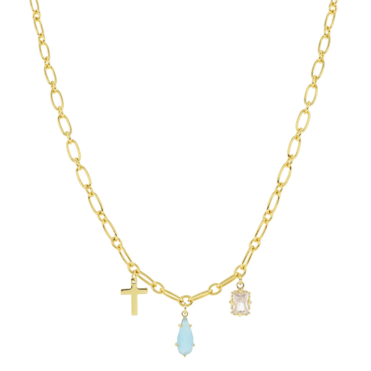 Jane Marie 18K Gold Plated Necklace w/ Teardrop Crystal & Pendants JM5875N