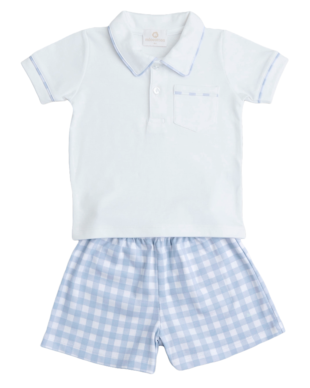 Miocotton White Shirt W/Blue Windowpane Short Set 5203