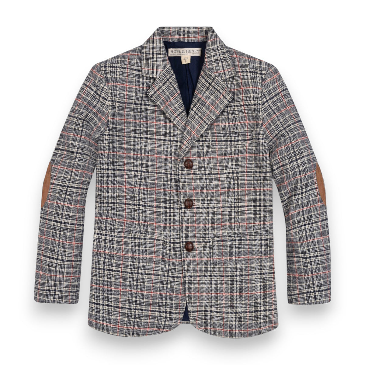 Hope & Henry Organic Brushed Cotton Suit Jacket Navy Glen Plaid 26HB8008P 5309