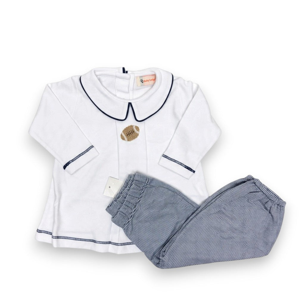 Luigi Peter Pan Crochet Football L/S Shirt& Navy & White Stripe Bubble Pant KB081 5310