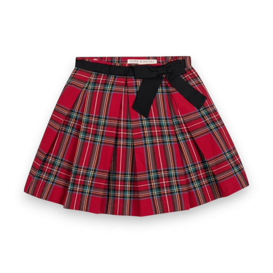 Hope & Henry Organic Pleated Party Skirt W/Bow Red Holiday Tartan 26HG5023 5309