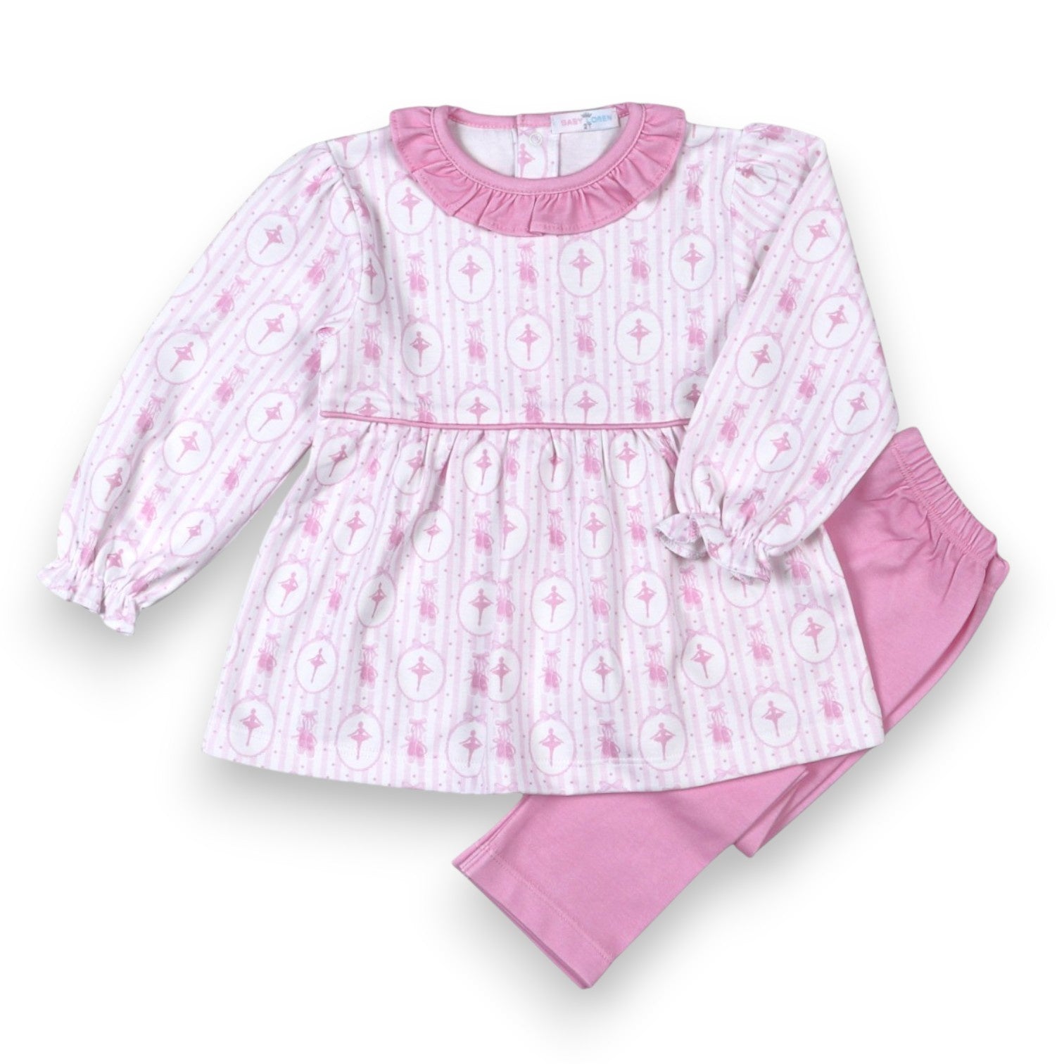 Baby Loren Pink Ballerina Pima Scallop Collar Top set PIB-220