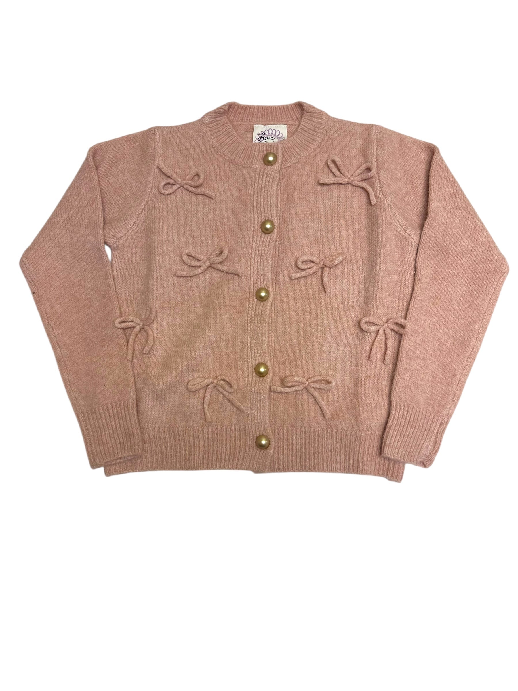 Love Daisy Crew Neck LS Cardigan W/3D Bows & Gold Salmon Buttons LD15766 5208