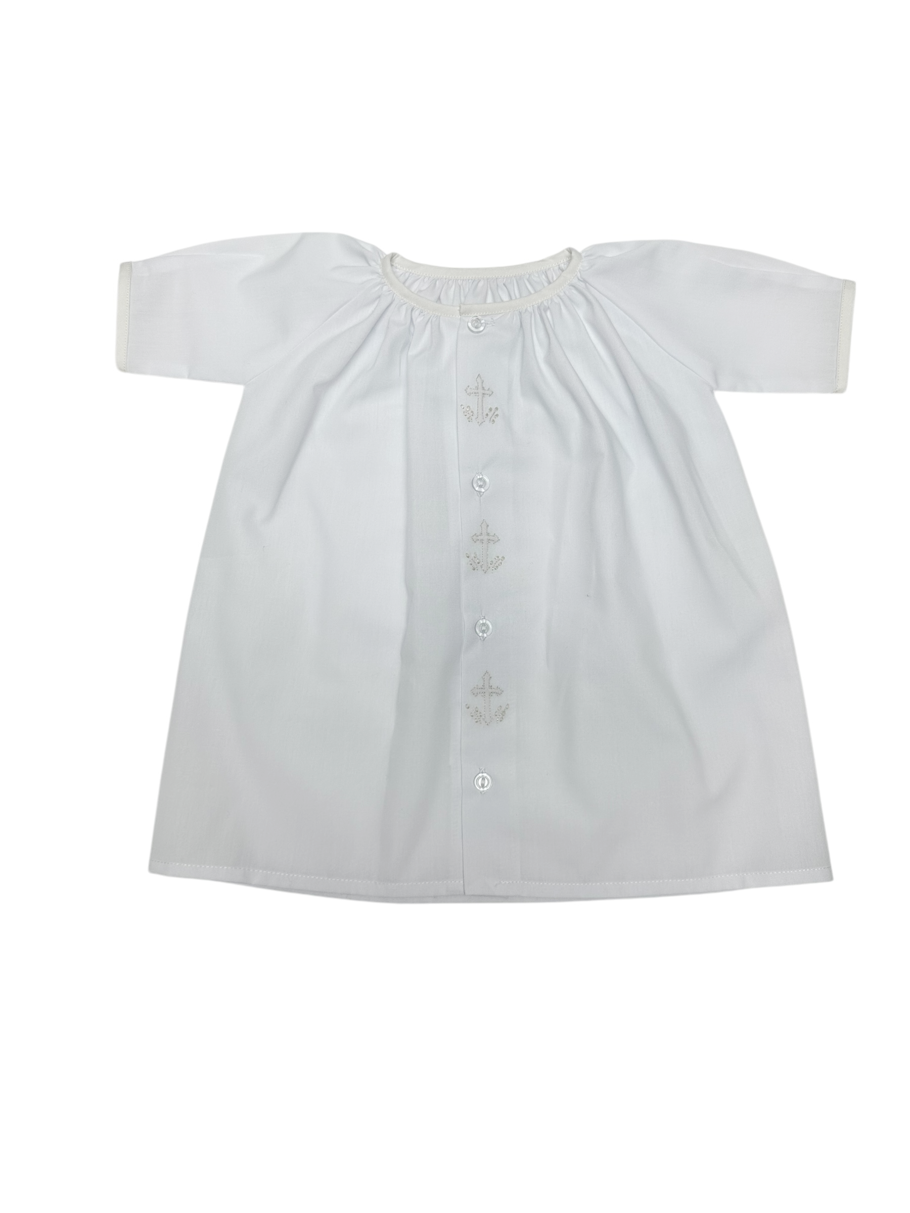 Auraluz White Daygown W/Cross Shadow Emb Down Front Placket 398 5110