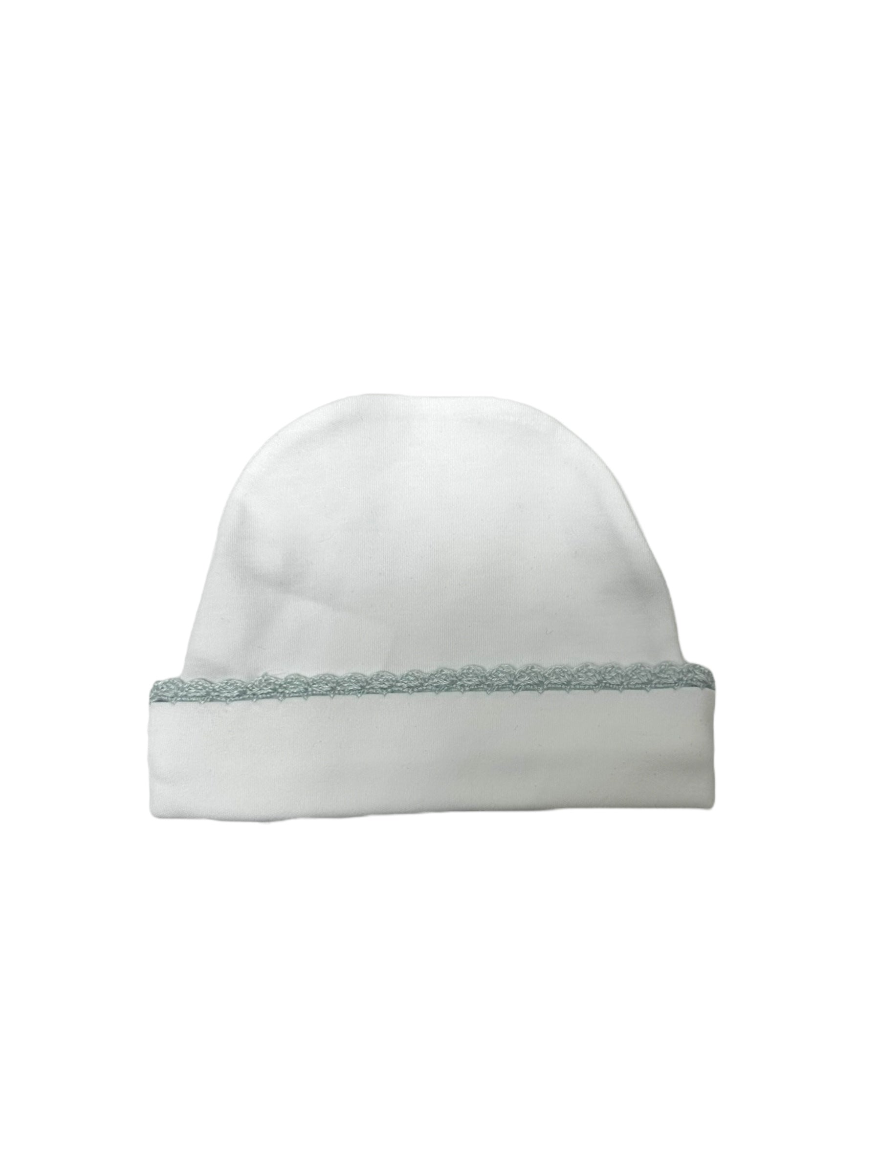Squiggles White Baby Hat W/Crochet Trim Crochet NB 5207