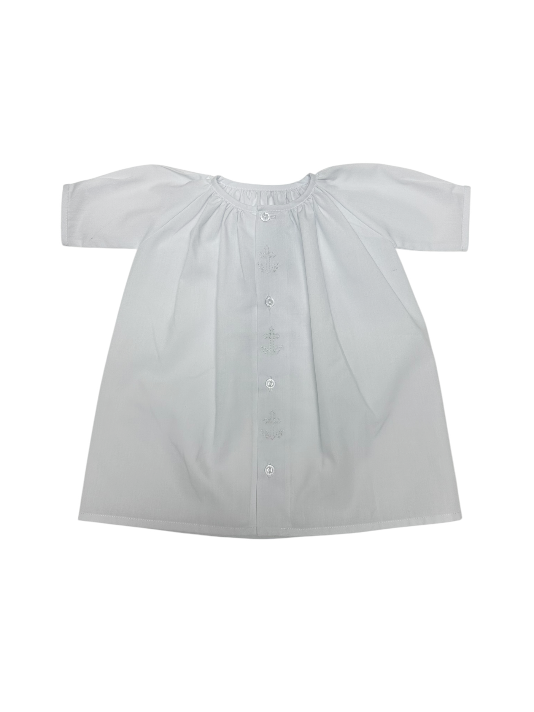 Auraluz White Daygown W/Cross Shadow Emb Down Front Placket 398 5110