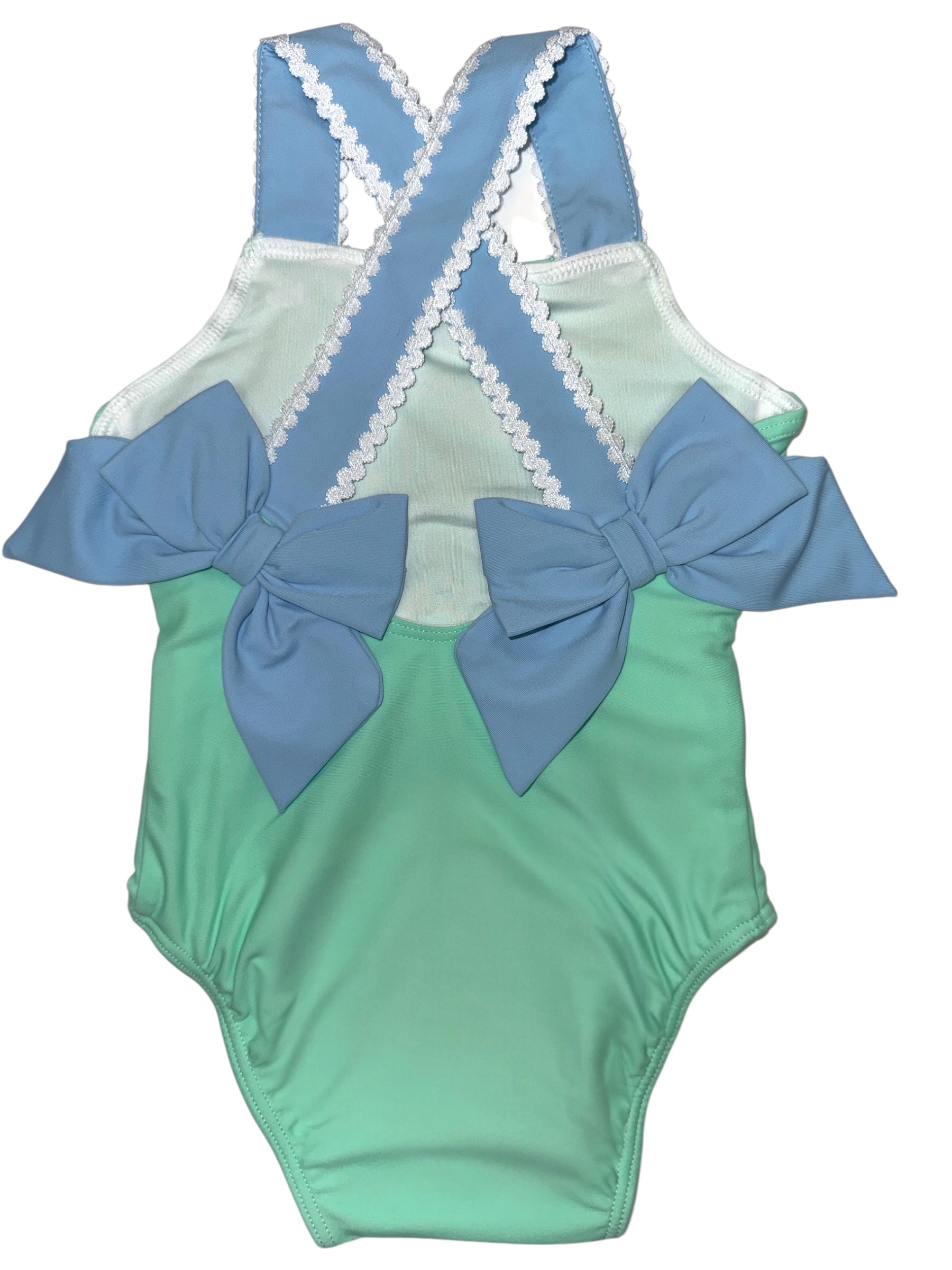 Lulu Bebe 1pc Mint/Light Blue W/Bow Swim Suit 5301