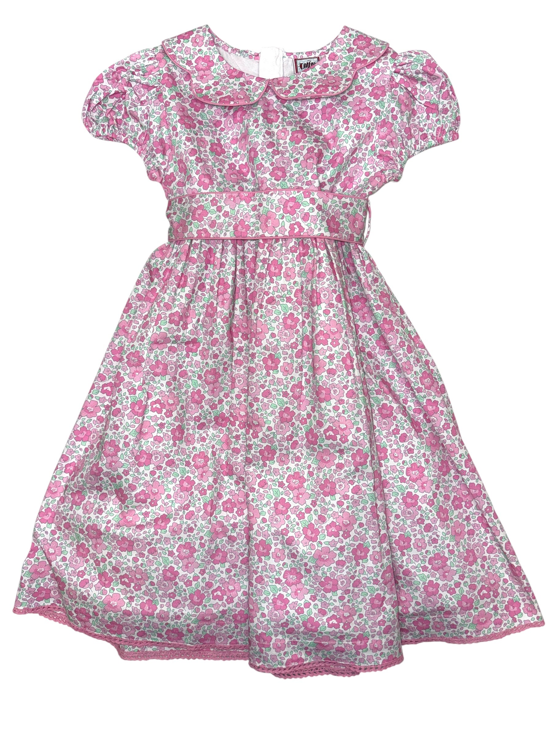 Cotton Kids Pink Floral Collar Dress 5223