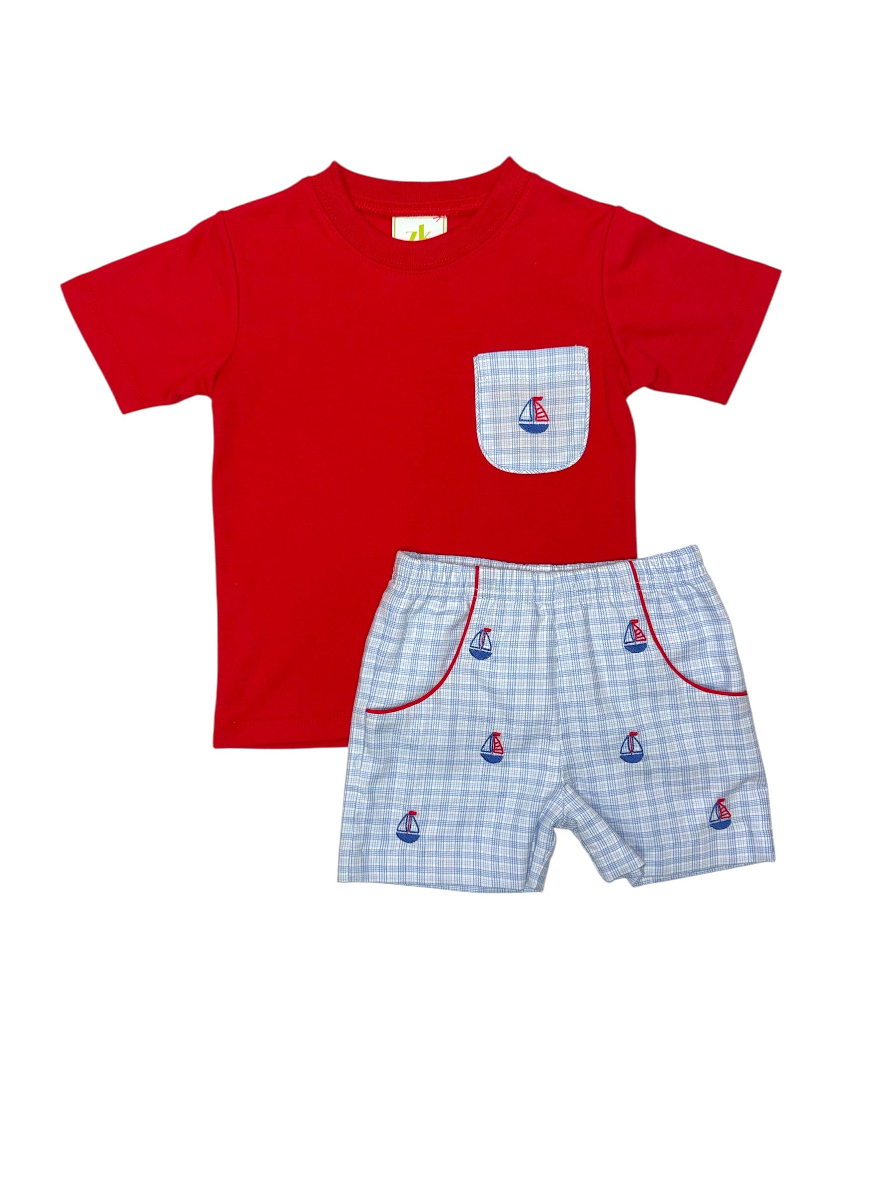 Zuccini Sailboat Jacob Red Knit & Plaid Shorts