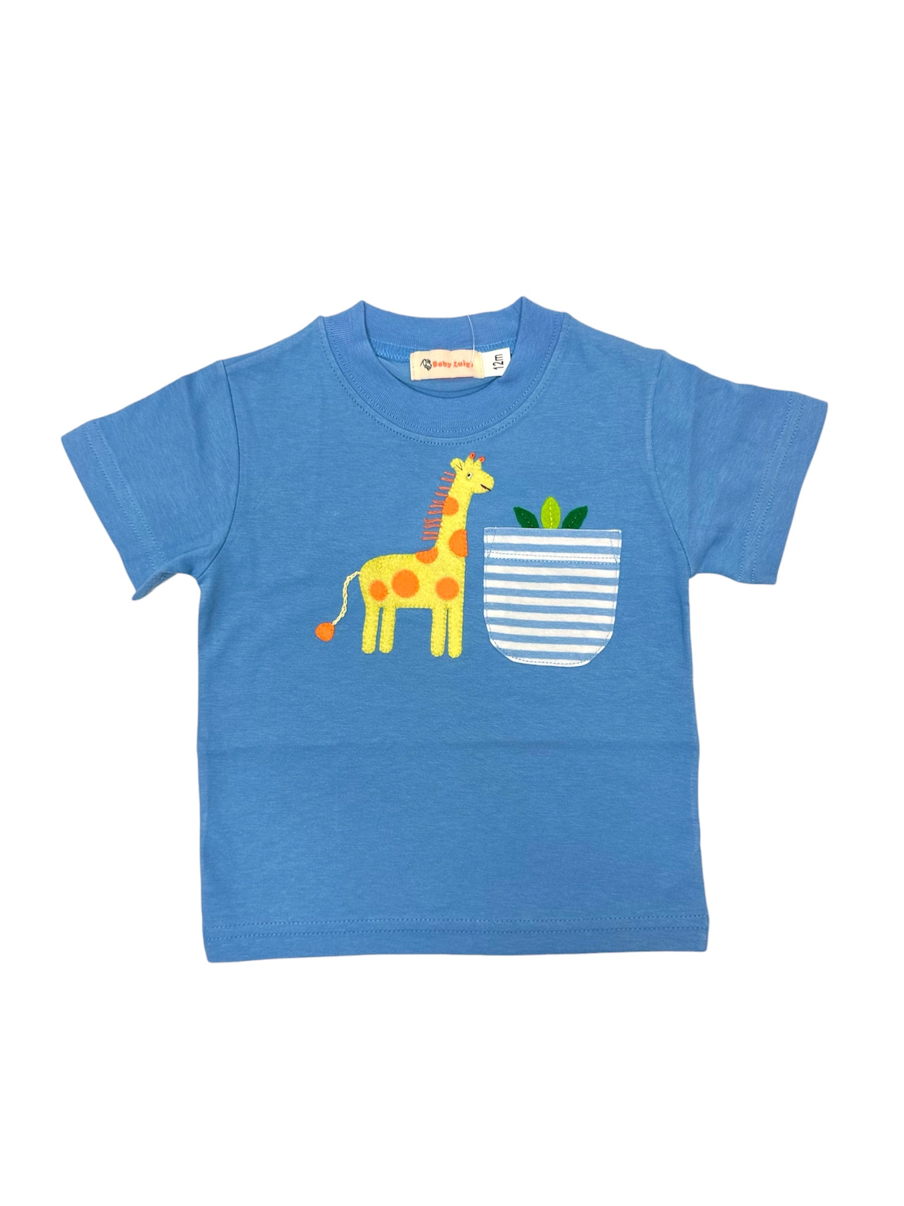 Luigi Giraffe Applique Sky Blue T-Shirt T077-13727